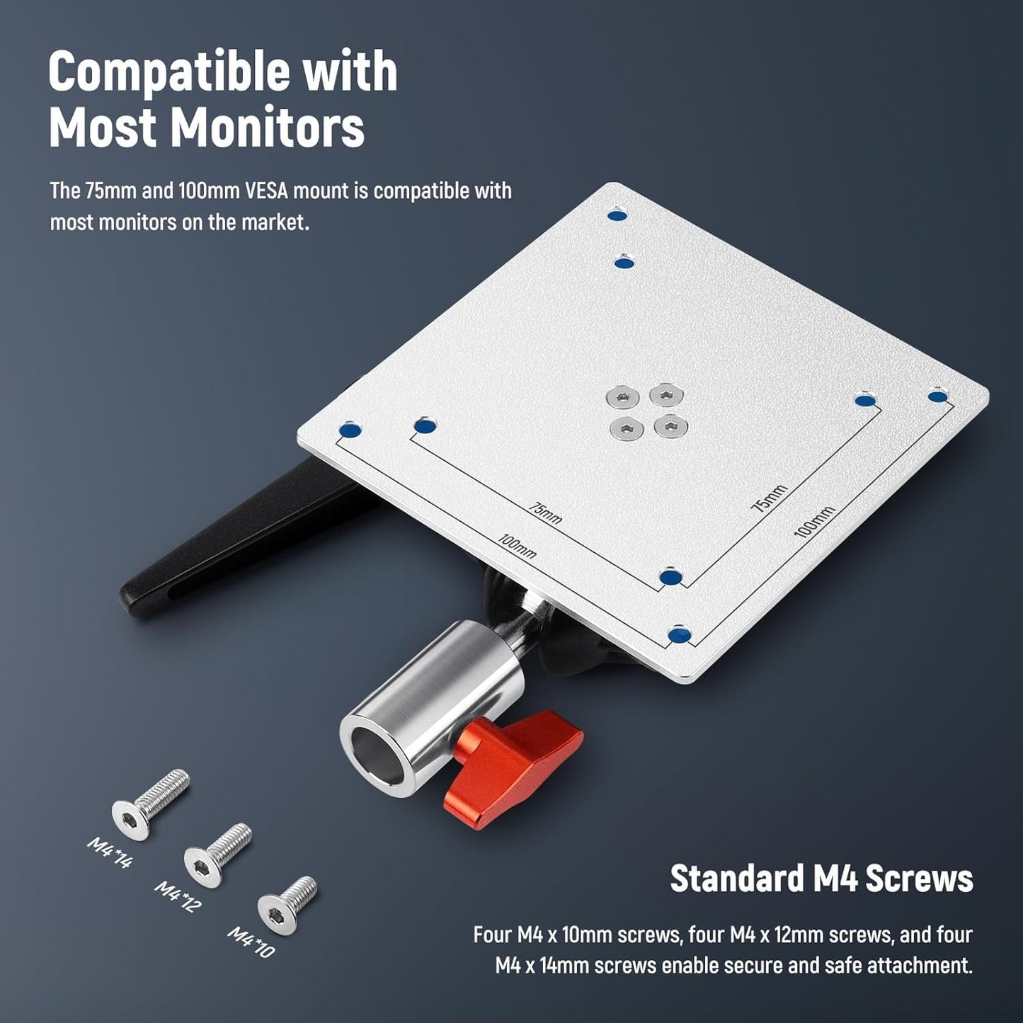 NEEWER Monitor Mount Adapter with VESA Mount, Aluminum Alloy Light Stand Adapter Dual 360° Ball Joint M4 Screw & 5/8" Receiver for Impact Screen