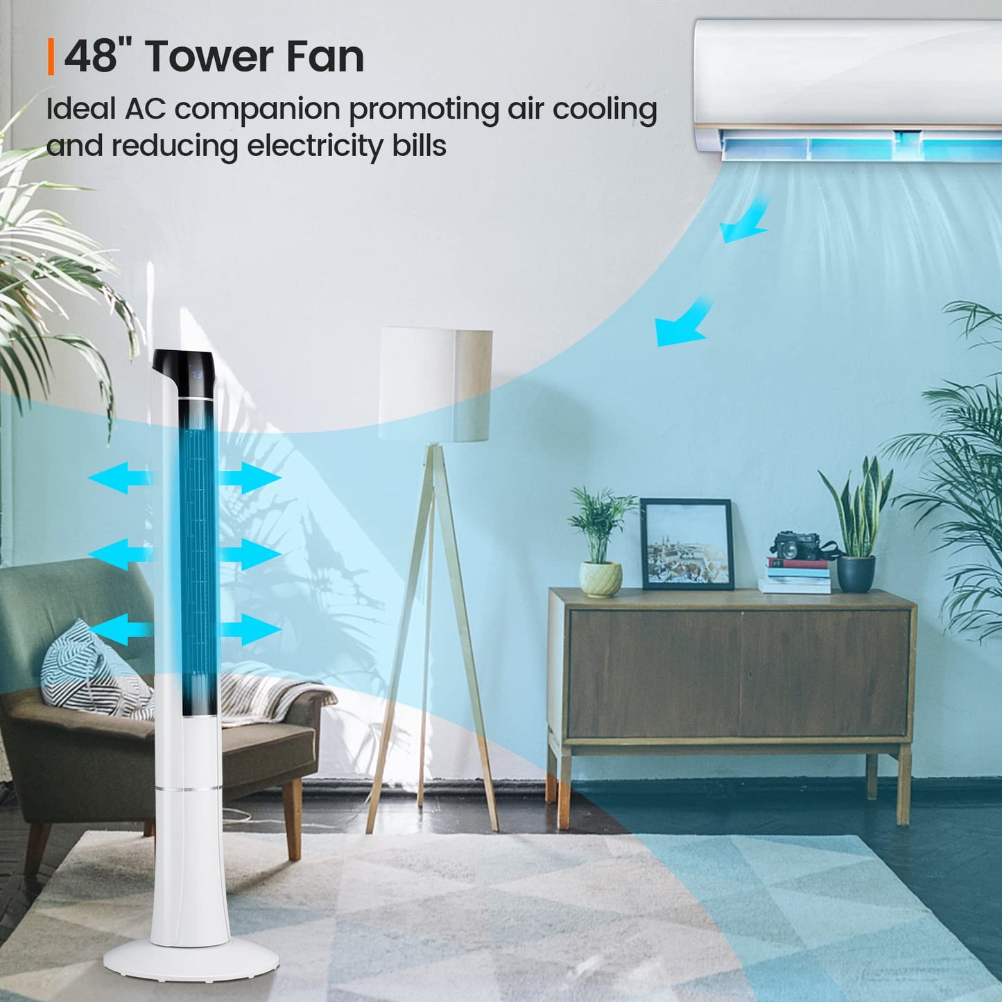 Tangkula 48-Inch Tower Fan with Remote Control, Quiet Bladeless Tower Fan w/ 3 Speeds, 3 Modes, 1-15H Timer & LED Display, 80° Oscillating Floor