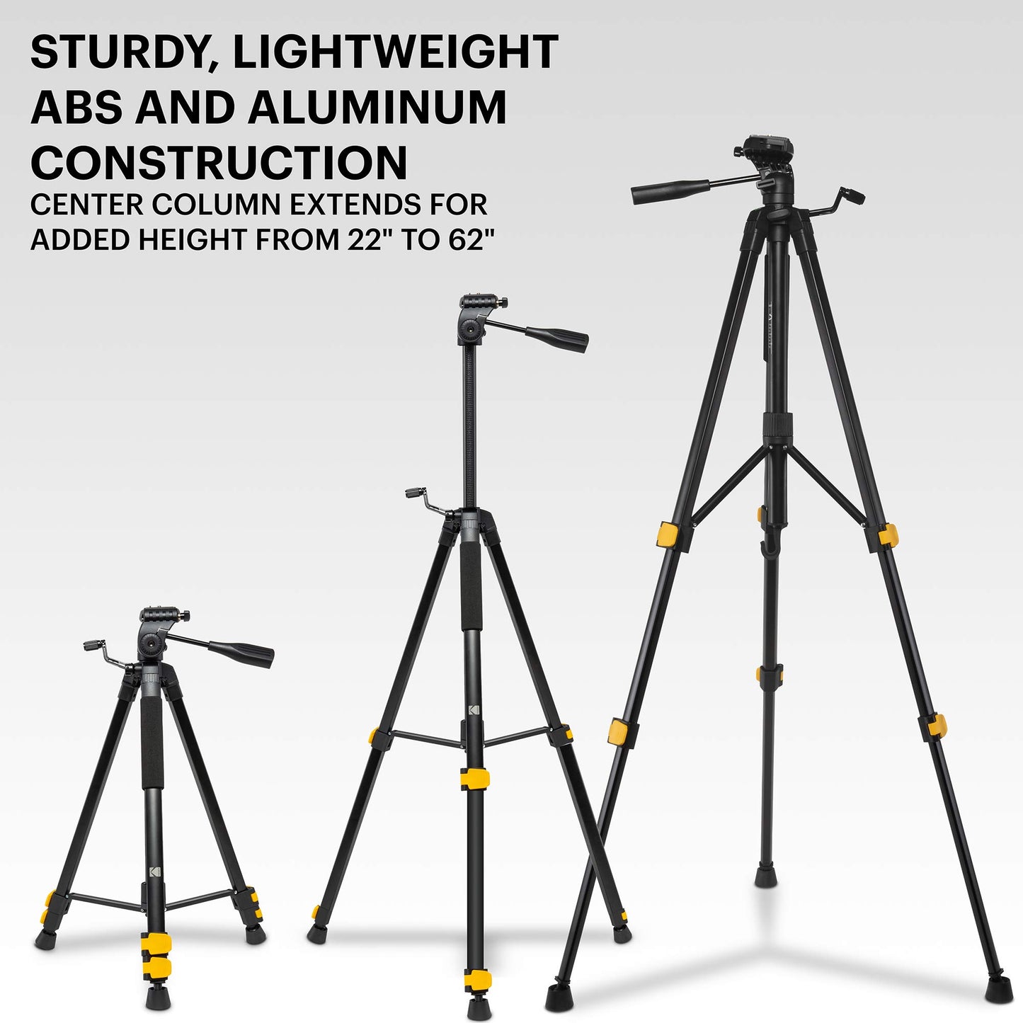 Kodak PhotoGear 62" Tripod with Remote | Compact 3-Section Flip-Lock Aluminum Tripod Adjusts 22”-62”, QuickRelease Plate, Smartphone Adapter & 1/4”