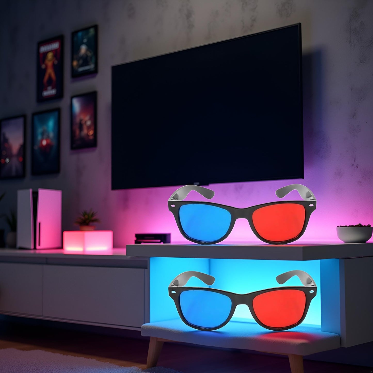 2Pcs Red and Blue 3D Glasses Universal TV Movie Dimensional Video Frame 3D Glasses DVD Game Glass 3D Style Glasses for 3D Movies Games, 3D Viewing