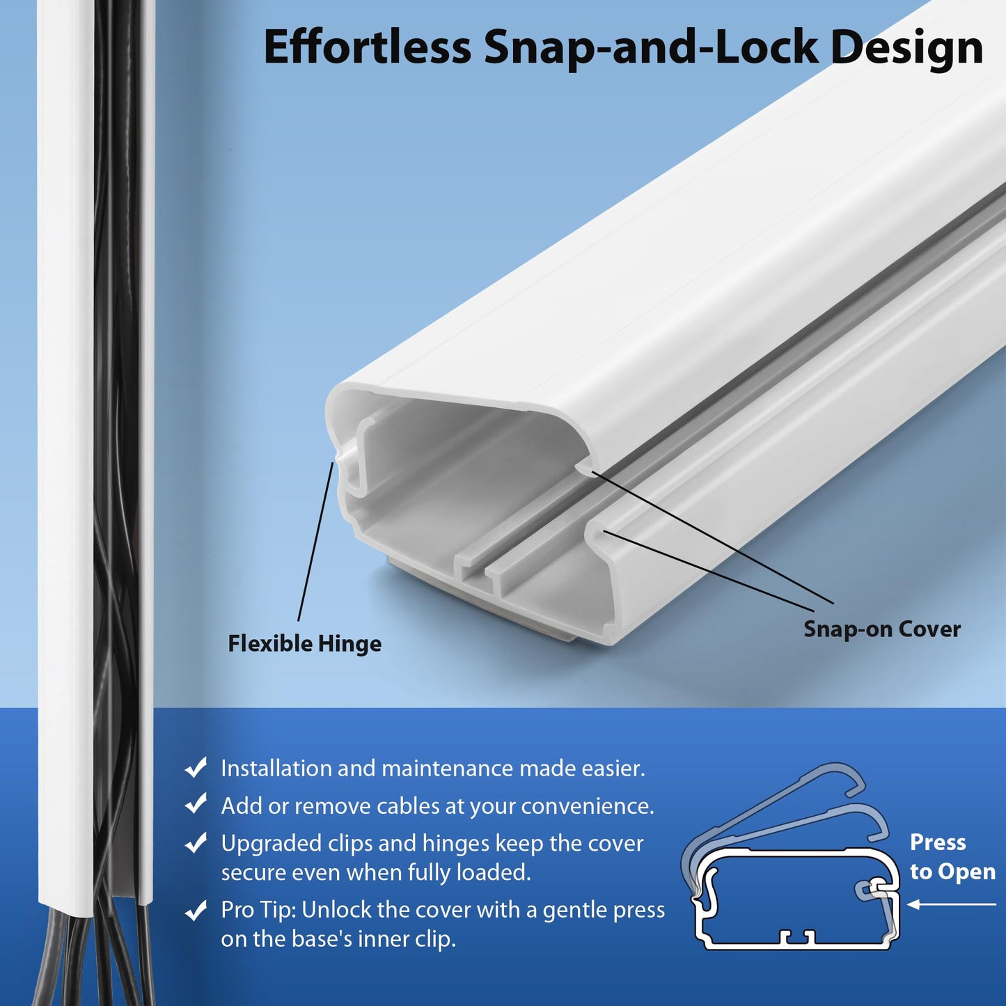 Cord Cover Wall 32in, TV Cord Hider for Wall Mounted TV, Large Cable Hider Kit for 3-6 Cords, Wire Management Raceway, White Wire Hider Concealer, 2 x