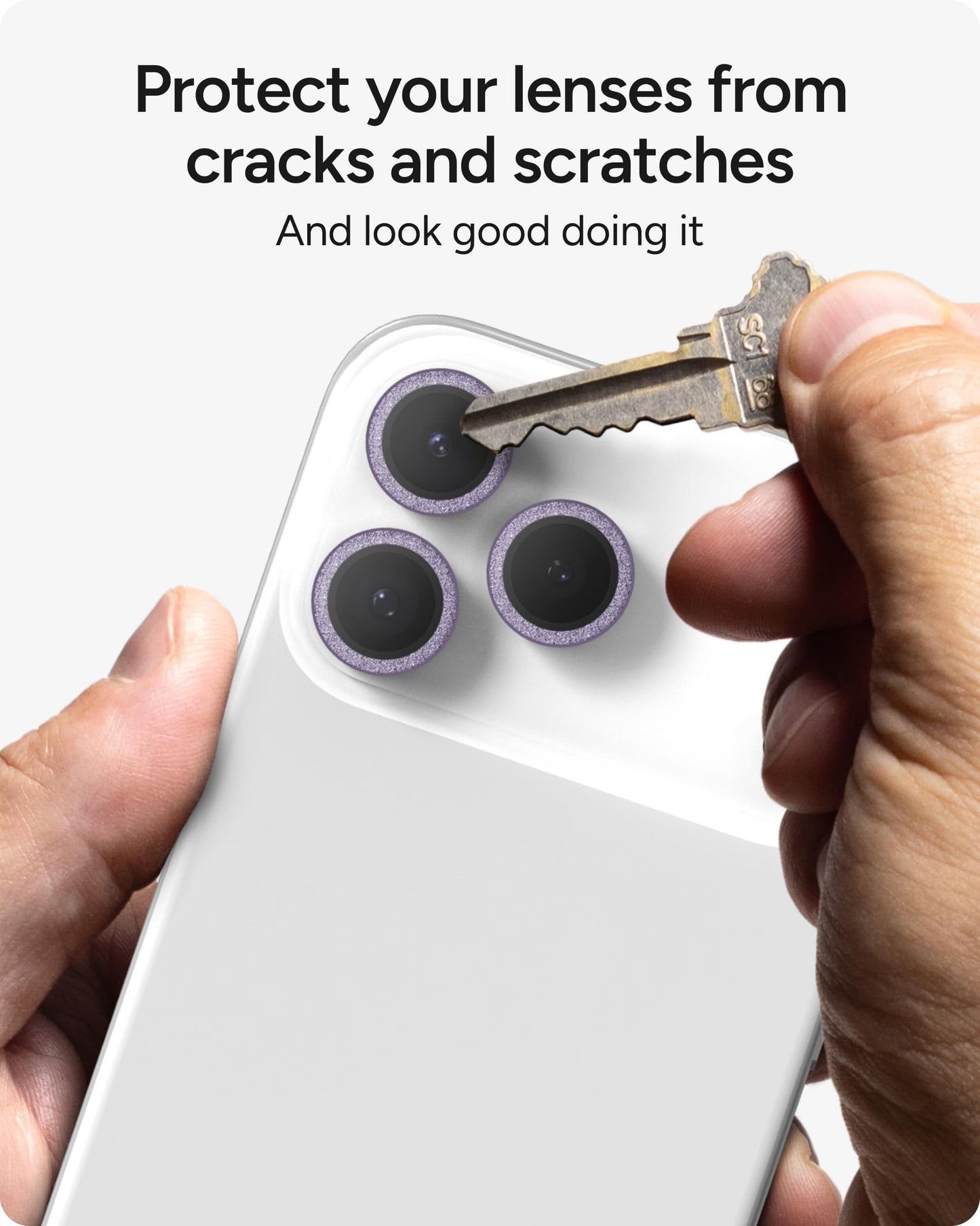 ZAGG iPhone Camera Lens Protector for iPhone 17/16/15 Pro and Pro Max Models - Purple Glitter, Camera Ring, Maximum Impact & Scratch Protection