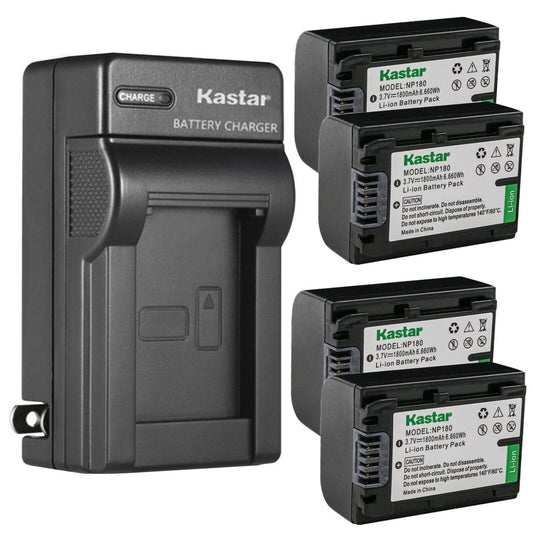 Kastar 4-Pack NP-180 Battery and AC Wall Charger Replacement for Minolta MN2K50NV 2.7K Quad HD /48MP, MN4K25NV 4K Ultra HD, MN4K20NV 4K Ultra HD