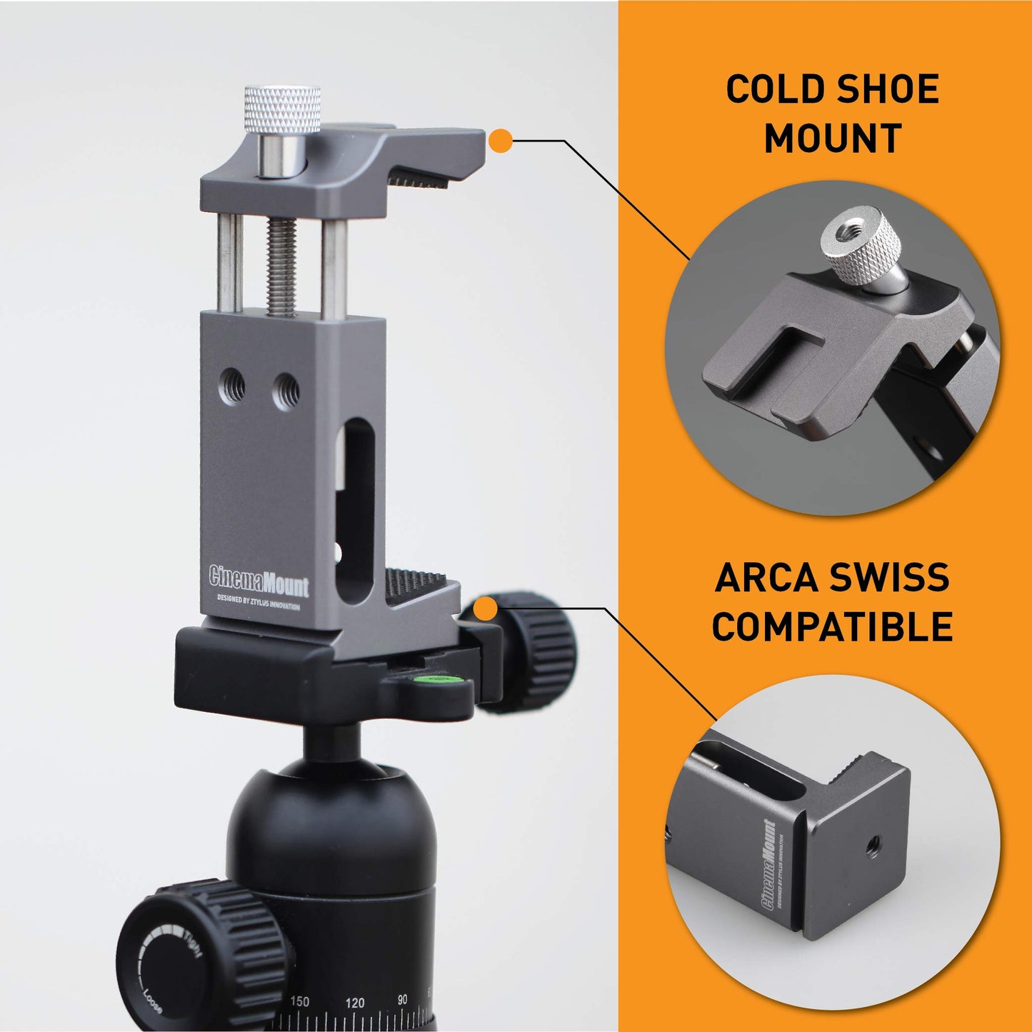 Cinema Mount Mini Smartphone Rig & Aluminum Alloy Grip Handle, Cell Phone Tripod Adapter, Standard Cold Shoe Mount, Tripod Mount, Fit Arca Swiss