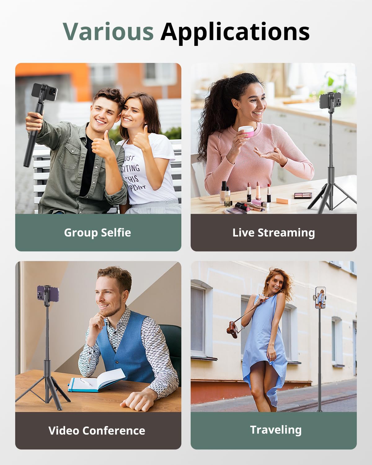 Sensyne 60" Phone Tripod - Selfie Stick, Lightweight All in One Phone Tripod Integrated with Wireless Remote Compatible with All Cell Phones for