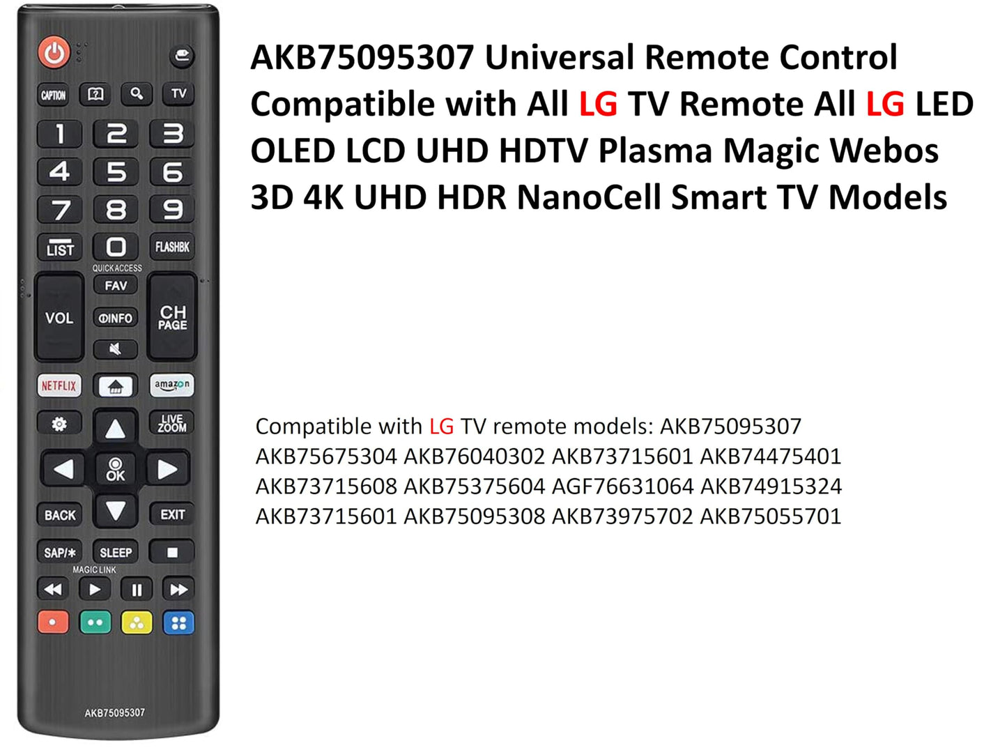 Universal Remote Control AKB75095307 for LG-TV-Remote, Compatible with LG UHD OLED 4K 8K Smart TVs