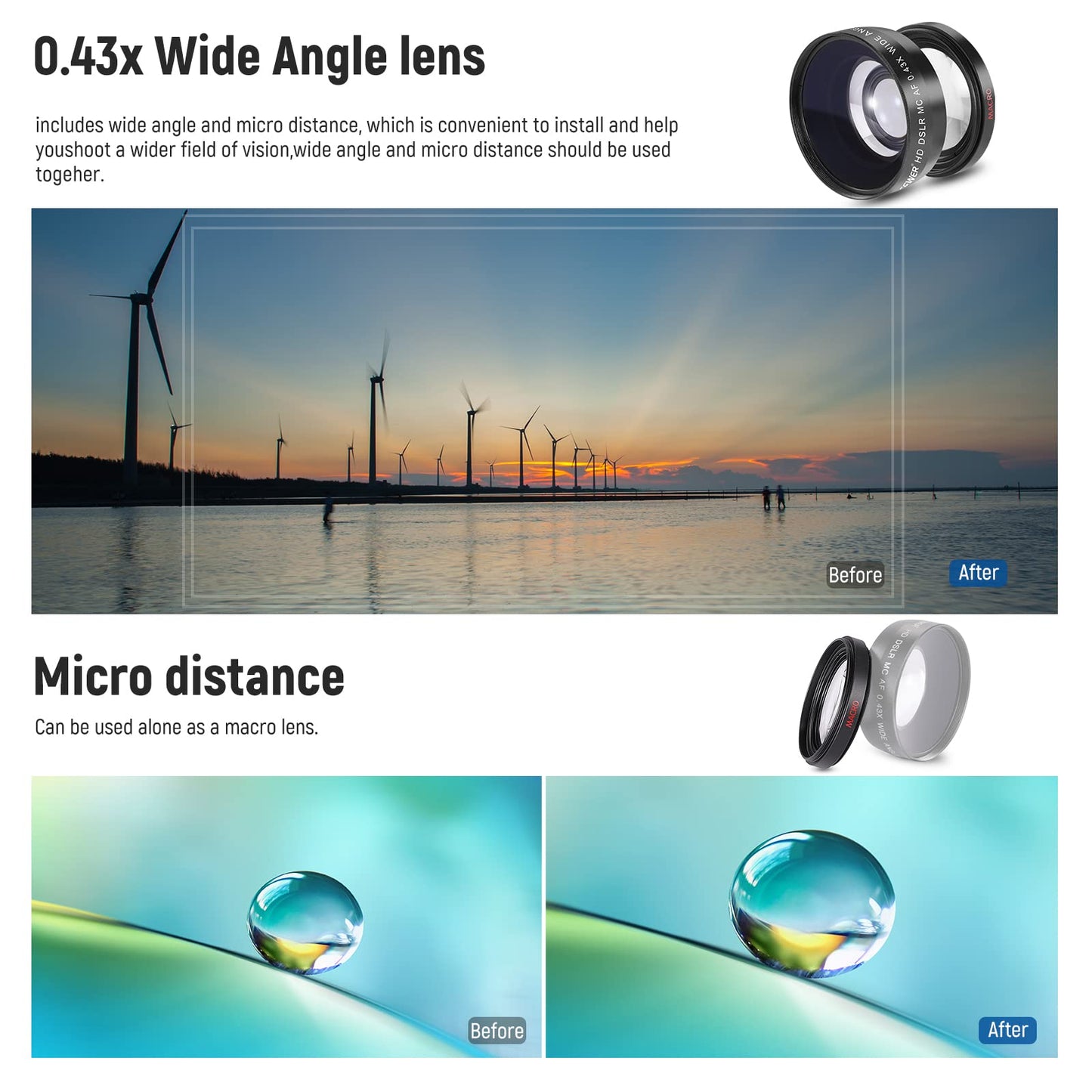 Neewer 52mm Lens and Filter Set: Wide Angle/2.2X Telephoto Additional Lens for 18mm-85mm APS-C Lens, (+1+2+4+10) Close Up Macro/ND/UV/CPL/FLD Filters