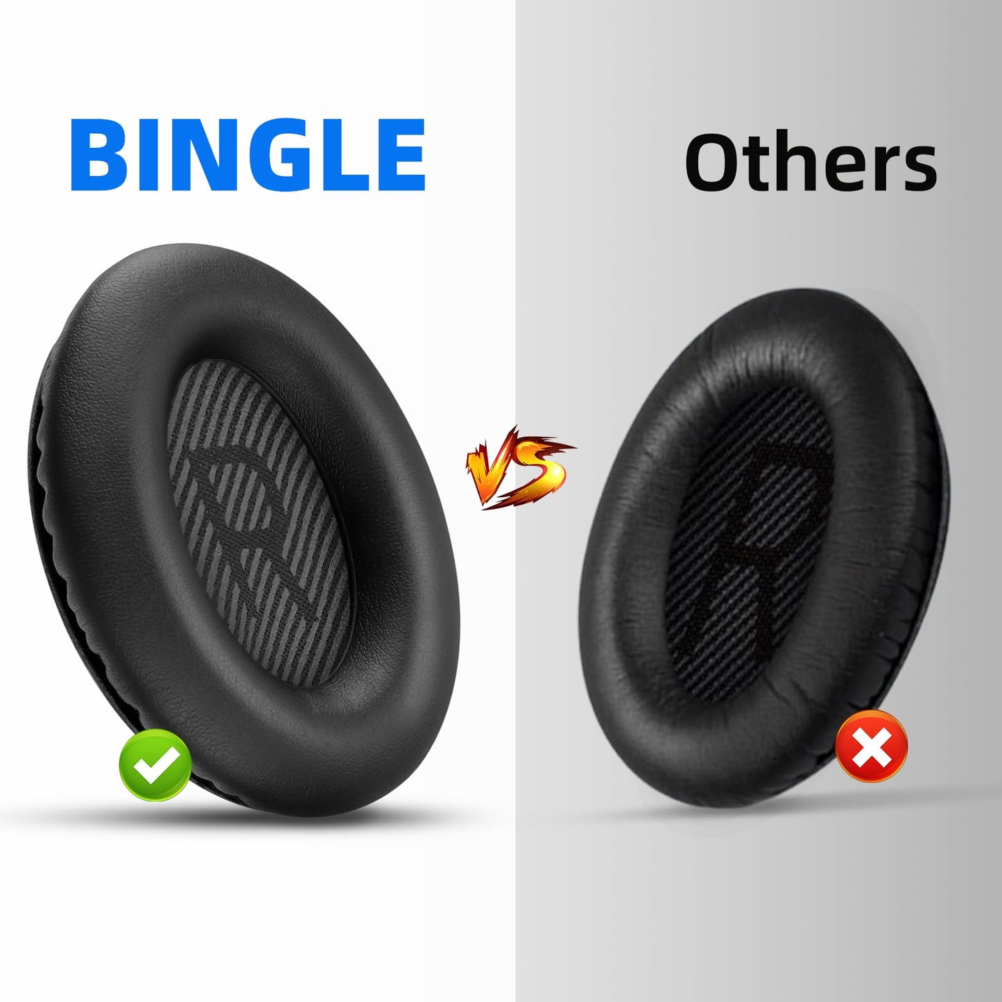 BINGLE Replacement Ear Pads for Bose Headphones QuietComfort 35 (QC35) & Quiet Comfort 35 II (QC35ii) Protein Leather Ear Cushions- Memory Foam- Added