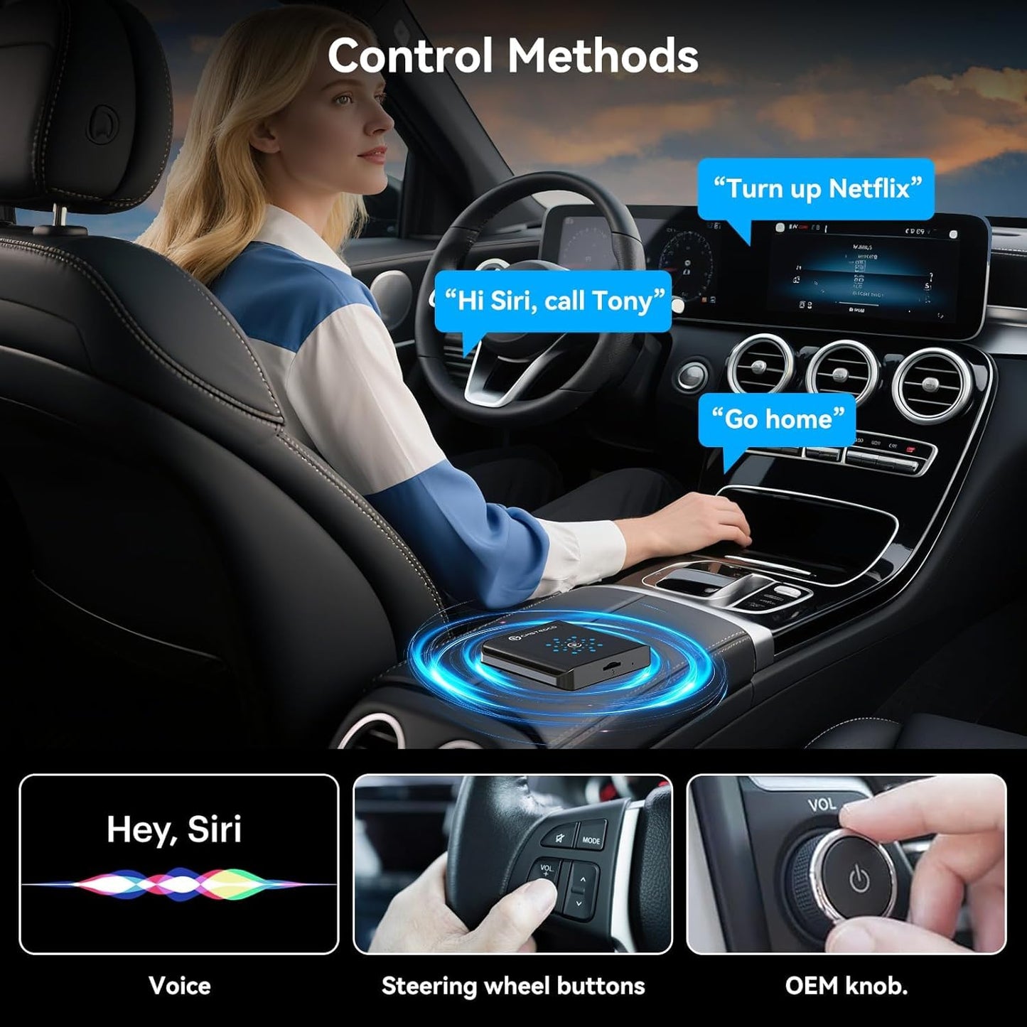 Magic CarPlay AI Box, Wireless CarPlay & Android Auto Adapter with Netflix/YouTube/TikTok, Plug & Play, Car Play Wireless Adapter Compatible