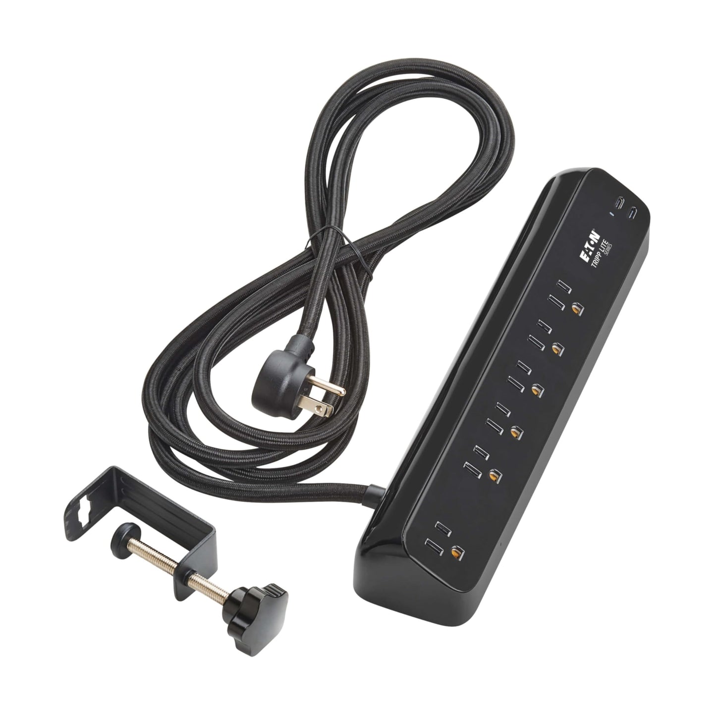 Eaton Tripp Lite series Desk Clamp Power Strip Surge Protector, 6-Outlets, 2x 30W USB-C Charging Ports, 900 Joules, 10ft Braided Flat Extension Cord