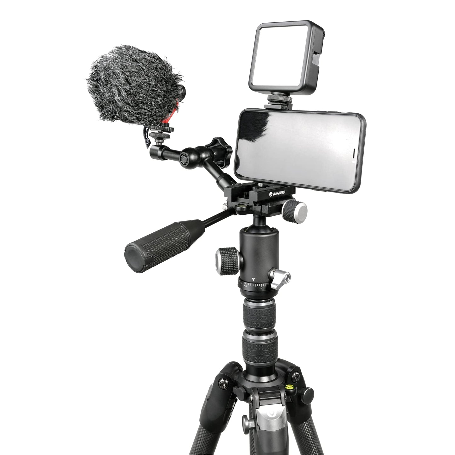 Vanguard VEO3T265HCBP Carbon Fiber Travel Tripod with Ball Head, Removeable Pan Handle, and Quick Shoe with Built-in Smartphone Holder
