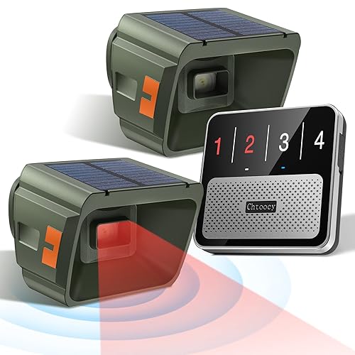 Chtoocy Upgraded Driveway Alarm, Radar + IR Dual Detection, 1/2 Mile Long Range Wireless Driveway Alarm, 3 Sensitivity Levels, Solar Power, Waterproof