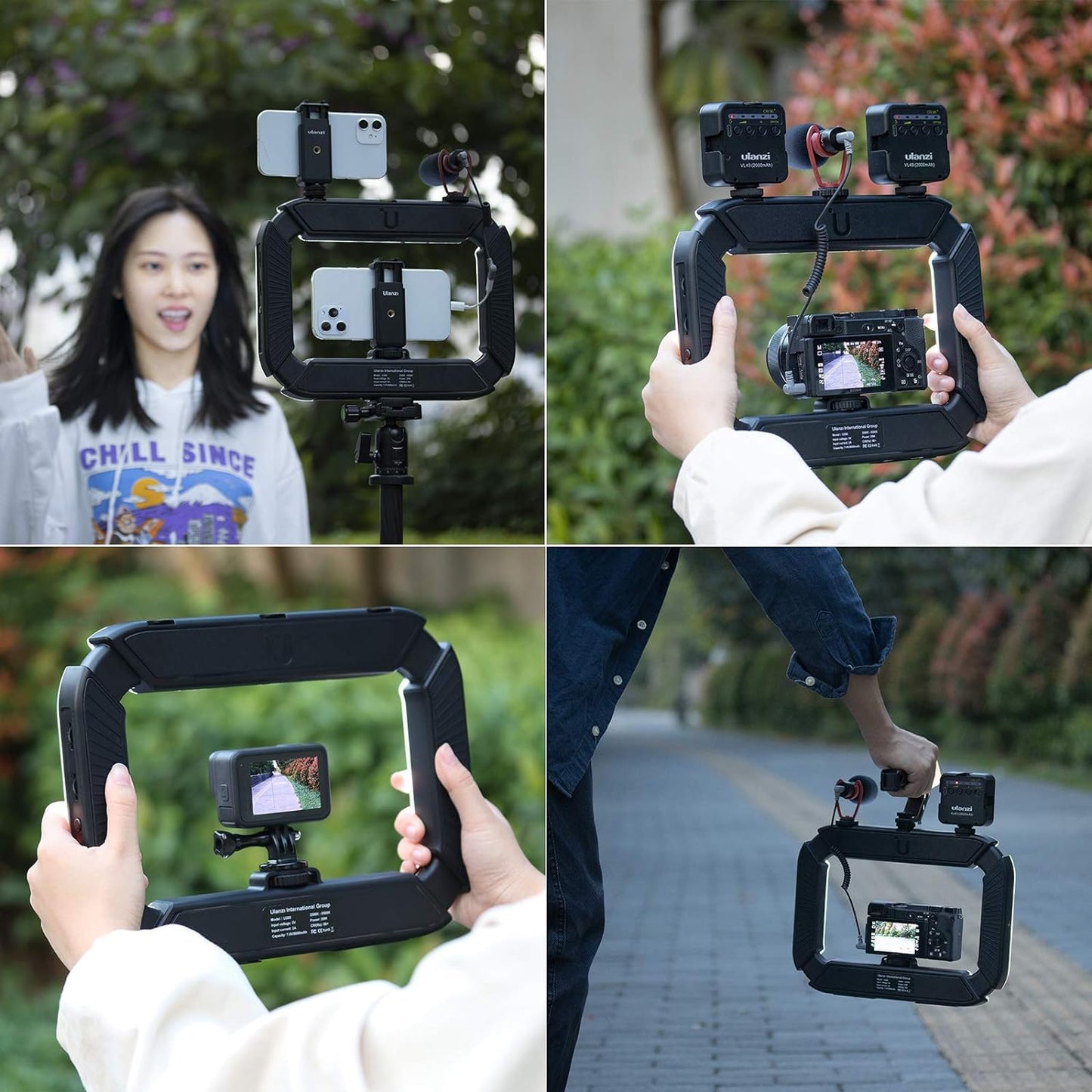 Smartphone Video Rig ULANZI U200 Camera Video Rig Phone Video Stabilizer LED Ring Light Selfie Light for Smartphone, Action Camera, YouTube, Vlogging