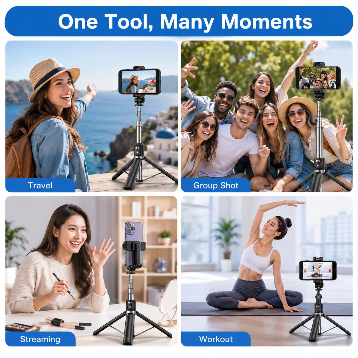 Black Tripod for iPhone with Light, Ring Light Holder for iPhone, Adjustable Selfie Stick Stand with Fill Light, Extendable Phone Tripod for Video