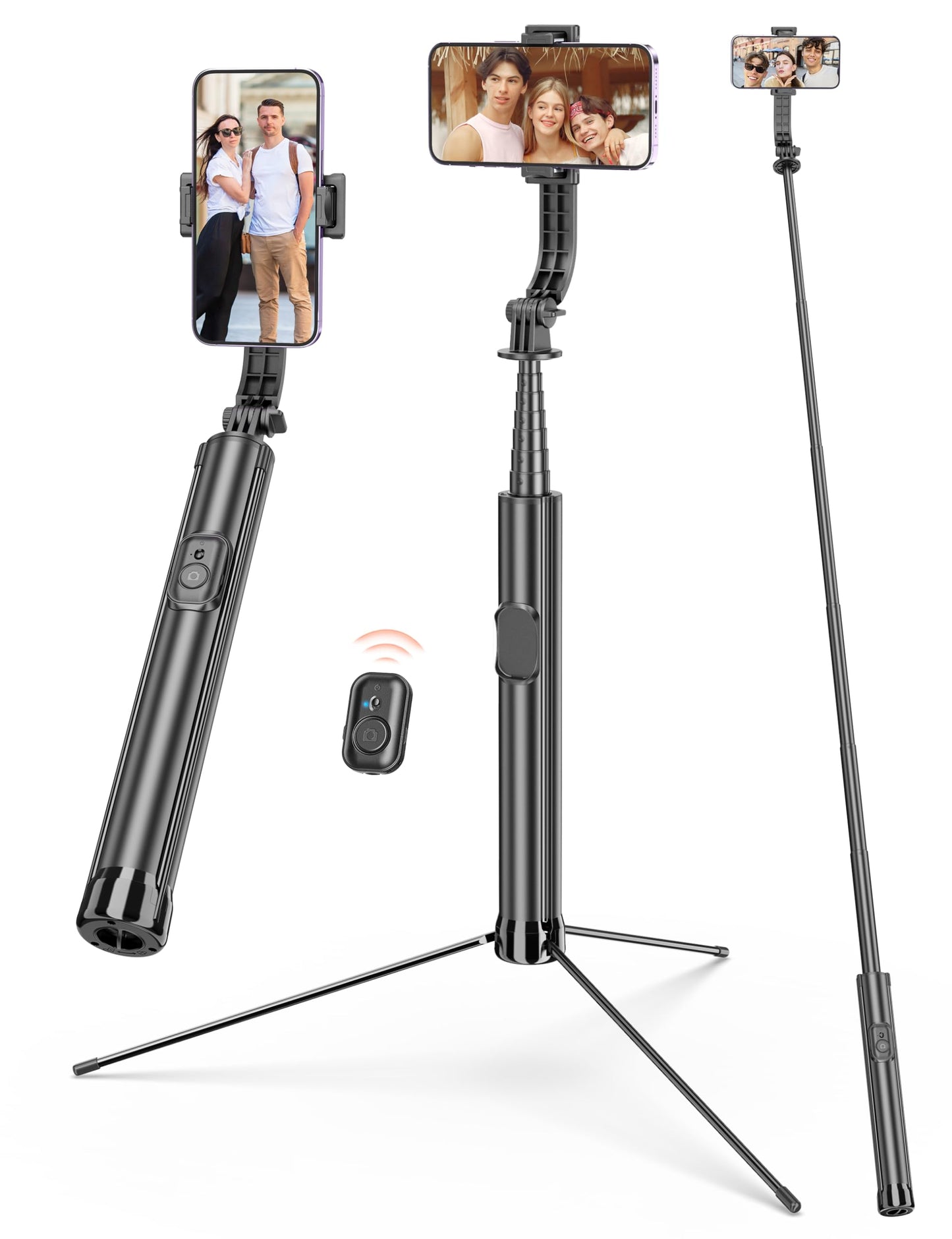 75" Phone Tripod & Selfie Stick, Extendable Cell Phone Tripod Stand with Wireless Remote and PhoneHolder, Stable Travel Tripods for iPhone, Compatible