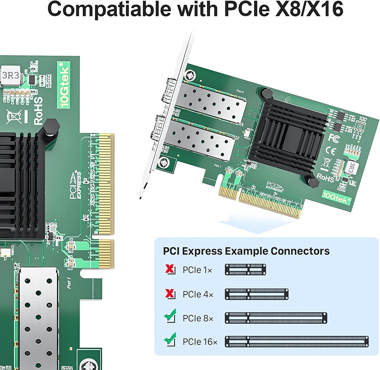 10Gtek 10Gb PCI-E NIC Network Card, Dual SFP+ Port, with Intel 82599ES Controller, PCI Express Ethernet LAN Adapter Support Windows