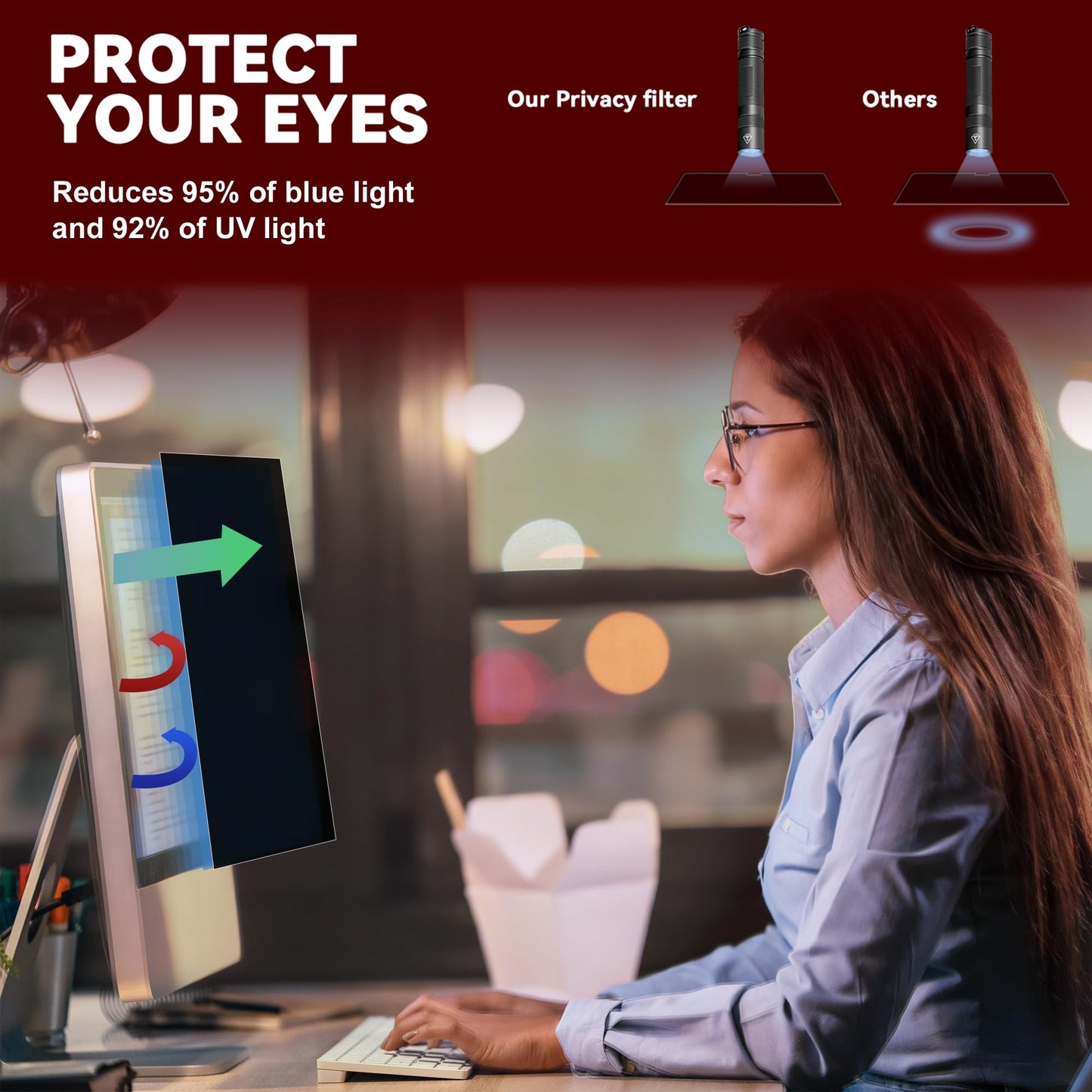 Vxaop [2-Pack] 20 Inch Computer Privacy Screen Filter (16:9 Aspect Ratio) - Removable, Anti Glare & Blue Light Blocking, Compatible with HP Dell ASUS