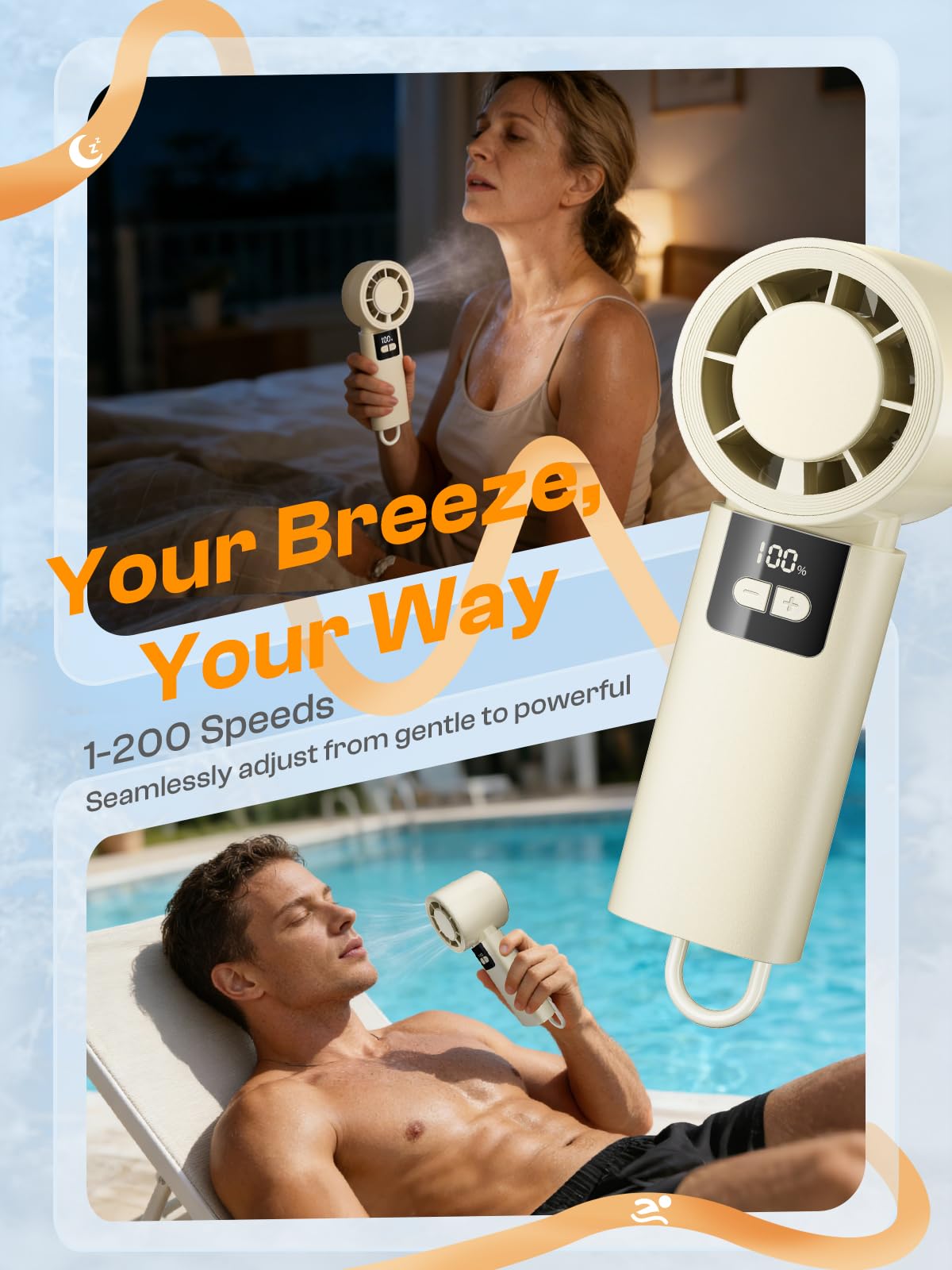 200 Adjustable Speed Portable Handheld Fan, 5000mAh Turbo Mini Fan for Personal Cooling, 3H Fast Charge Small Travel Fan with LED Power Display, Desk