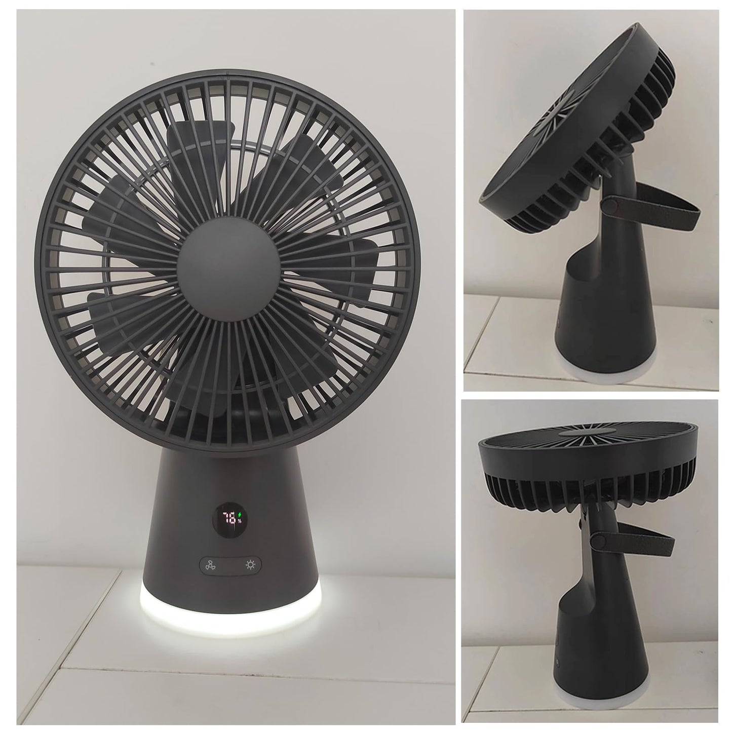 Gouccpu 9.6" Personal Rechargeable Desk Fan with Led Display & Nightlight, 90° Tilt Adjustable 5 Speeds 3600mAh Portable Small Quiet Table Fan, USB C