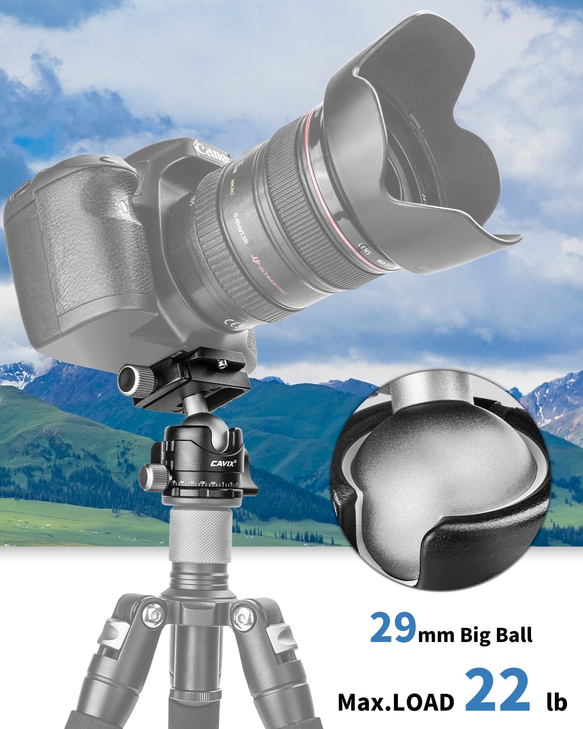 Low Profile Ball Head, CAVIX H-29S Camera Tripod Head Metal Ball Head with Arca Swiss Quick Release Plate Bubble Level Load Capacity 22 Lbs/10kg…