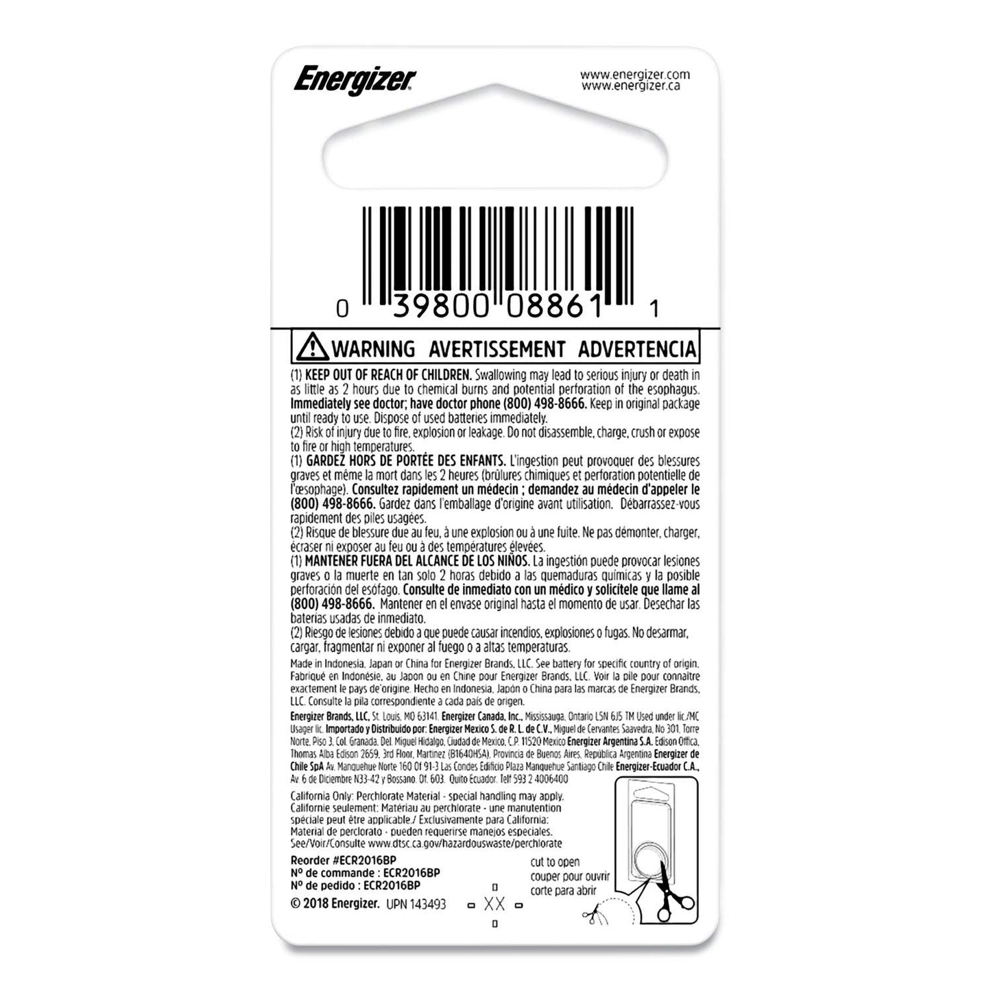 EVEECR2016BP - Energizer Lithium Watch Battery