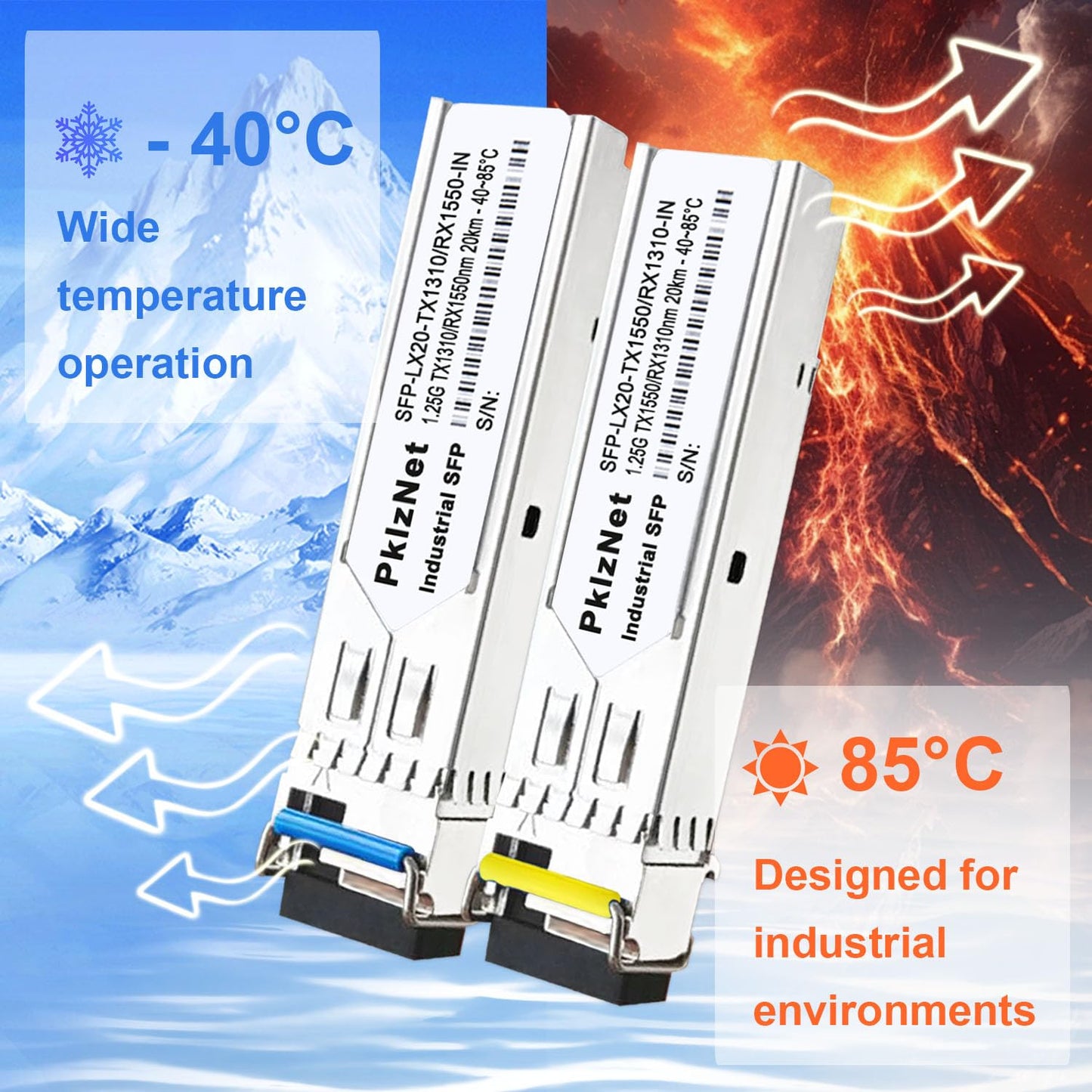 4Pcs 1.25G BIDI SFP Single Mode Industrial Grade Fiber Module Network Transceiver, LX SM1310nm 1550nm 20km DDM, LC Simplex Interface