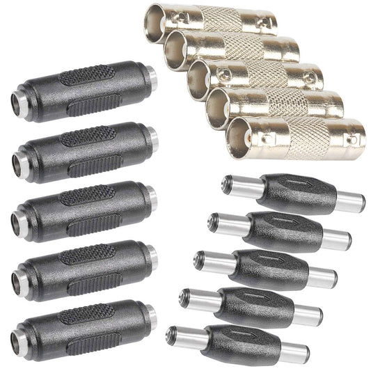 XFFCSEC DC/BNC Connector Component: 5 BNC Coupler+5 DC Adapter Female to Female+5 DC Adapter Male to Male,for Indoor and Outdoor CCTV Home Security