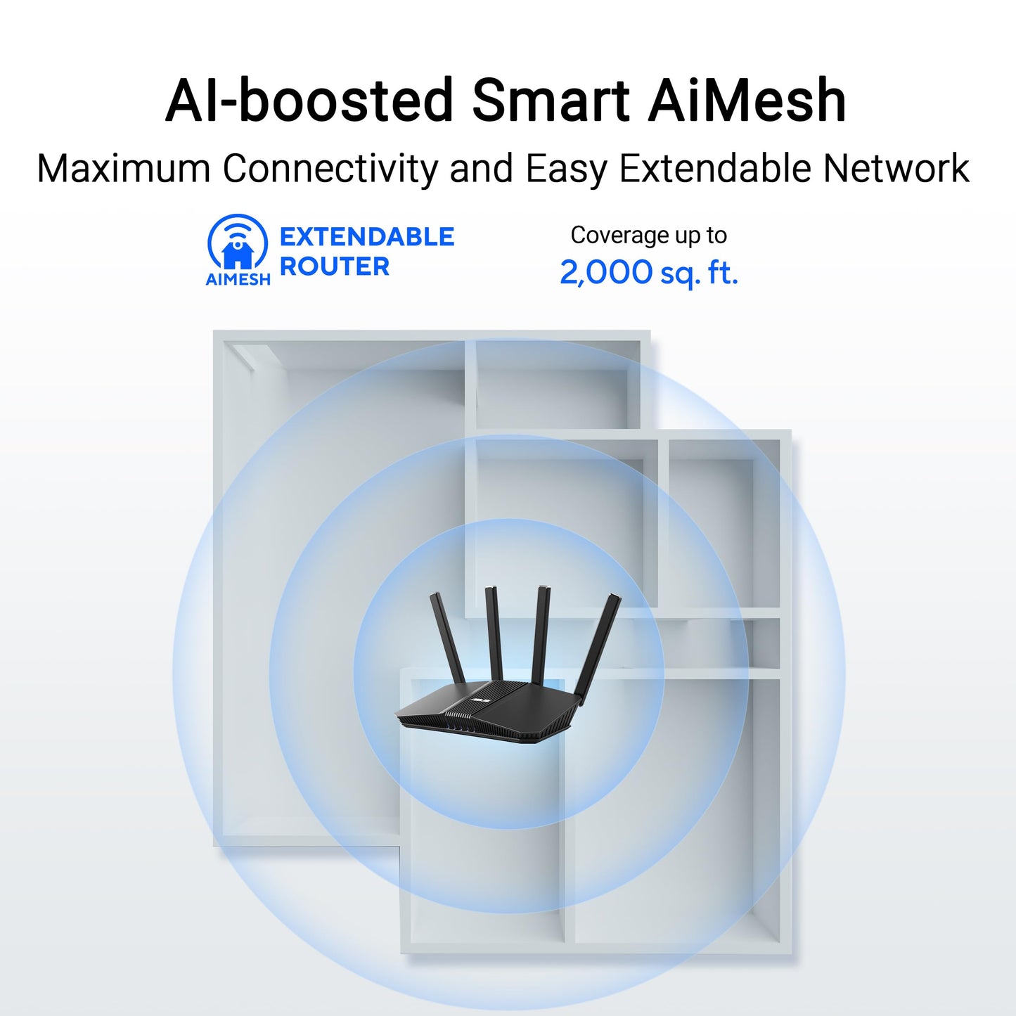 ASUS RT-BE55 Dual-Band WiFi 7 (802.11be) Smart AiMesh Extendable Router, 3600 Mbps, 2.5G Port, Up to 3 SSIDs for IoT Devices, Parental Controls