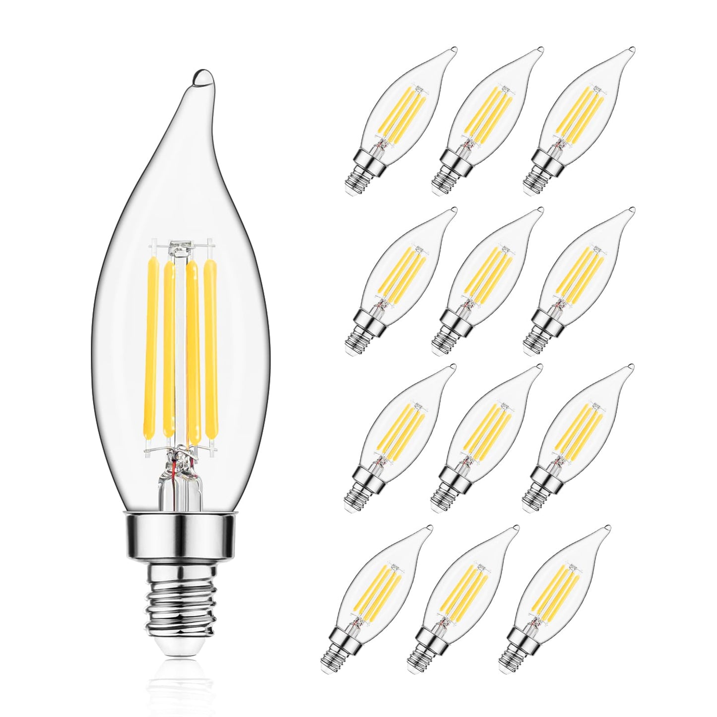 Sigalux Chandelier Dimmable Light Bulbs 60 Watt Equivalent, Energy Efficient 5W,2700K Soft White,450Lumens 15,000hrs,12 Packs Candle Light Bulbs
