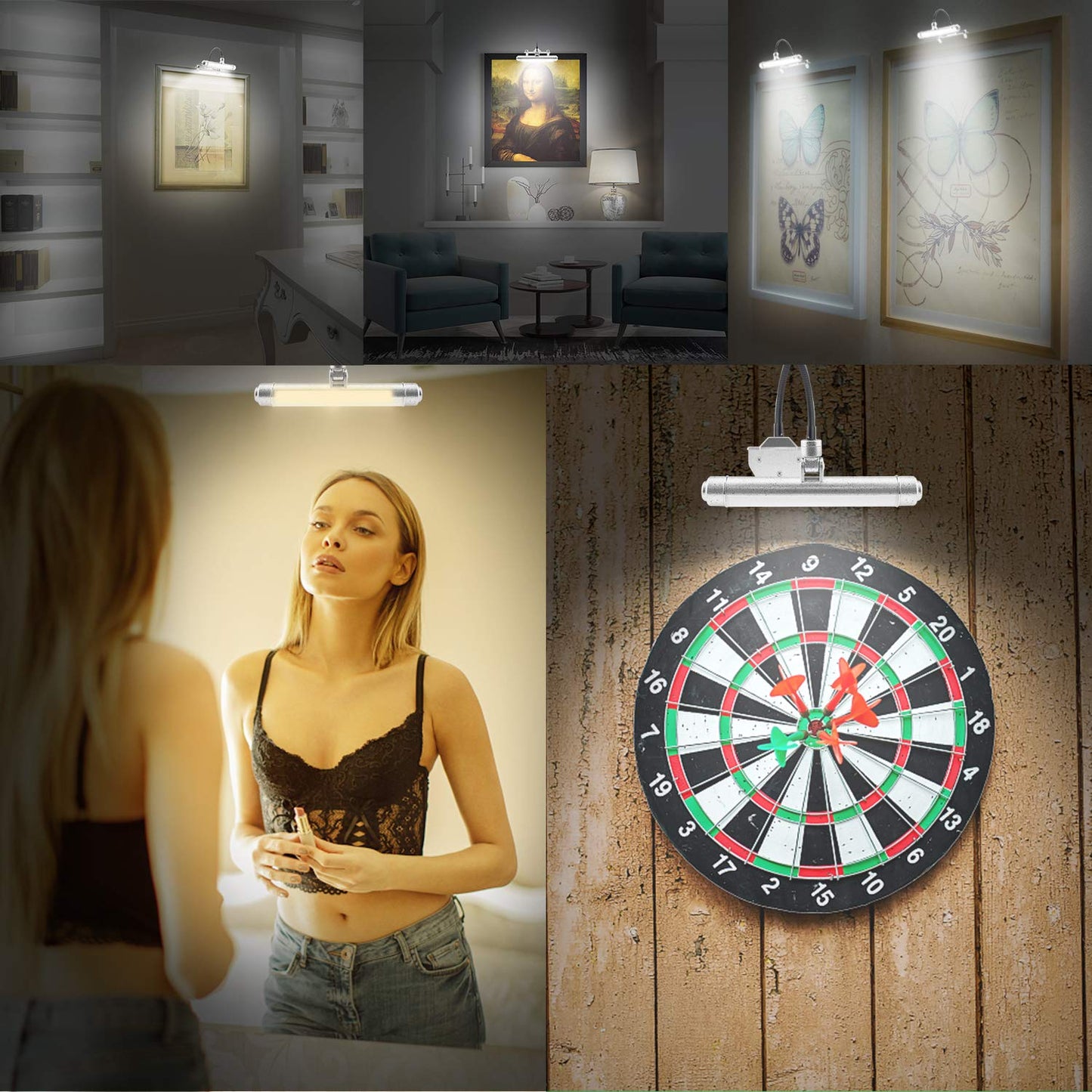 BIGMONAT USB Rechargeable Picture Light Wireless Led Art Light with Remote Control,Rotatable Painting Light Head of 3 Lighting Modes Dimmable Display
