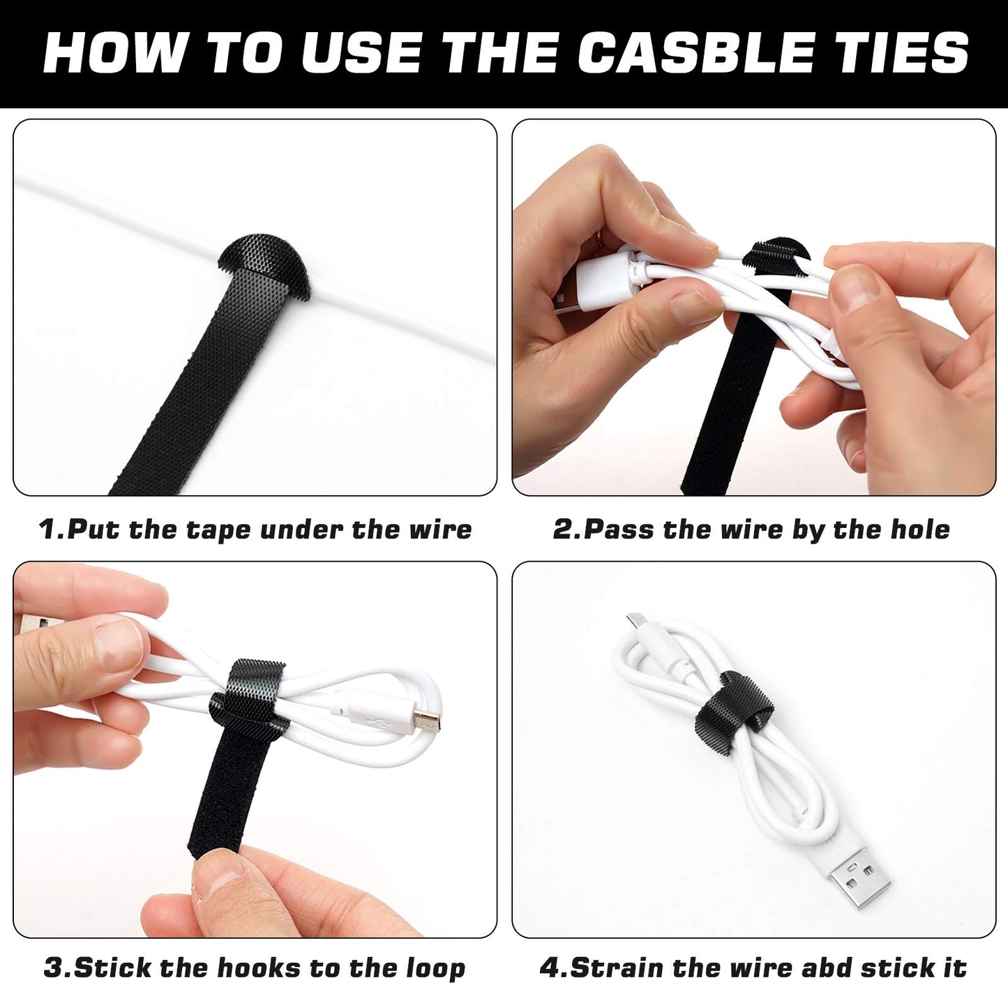 150PCS Reusable Cable Ties - 4+6+8+10inch Multi-Purpose Cable management Hook & Loop Cable Straps Wire Ties,Adjustable Fastening Cord Organizer,Cable