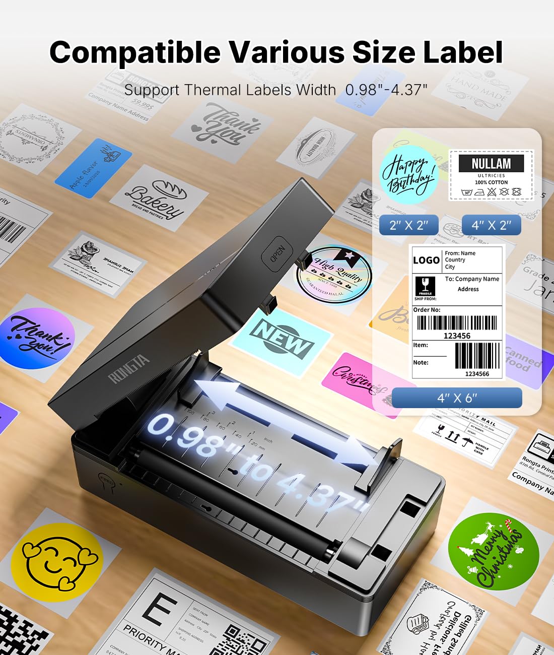 Rongta Bluetooth Thermal Shipping Label Printer, Wireless 4x6 Label Printer for Shipping Packages&Small Business, Compatible Windows/Mac/Android/iOS