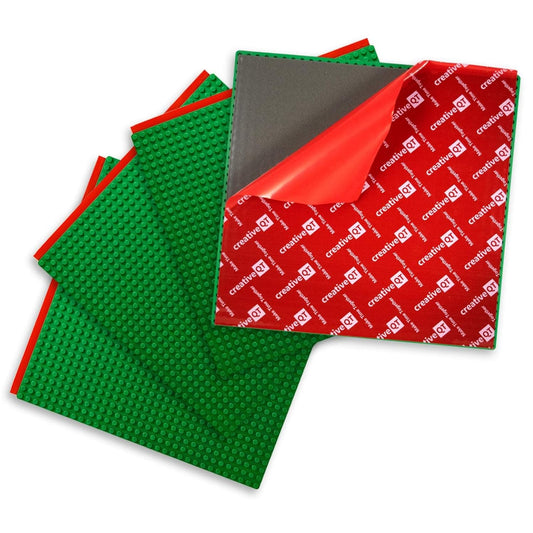 Creative QT MakerBase 4-Pack Green 10"x10" – Peel & Stick Stackable Baseplates for Play Tables, Walls & More, Compatible with Bricks