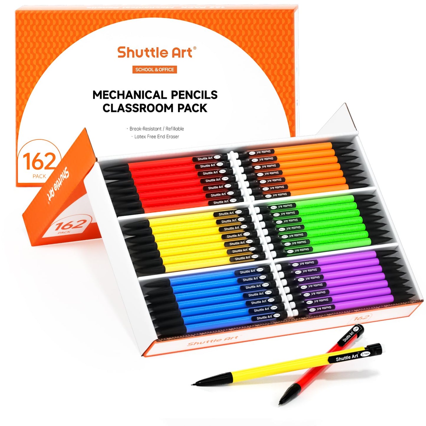 Shuttle Art Mechanical Pencils, 162 Pack Bulk Mechanical Pencils 0.7mm Medium Point, HB #2 Lead Pencils, Assorted Barrels, Office School Supplies