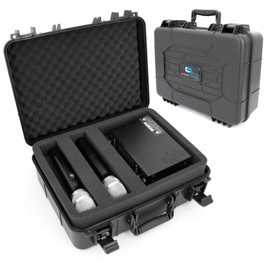 CASEMATIX Microphone Case Compatible with Shure & Sennheiser Wireless Mic Systems - Hard Shell Travel Case with Custom Foam for Mics, Receivers