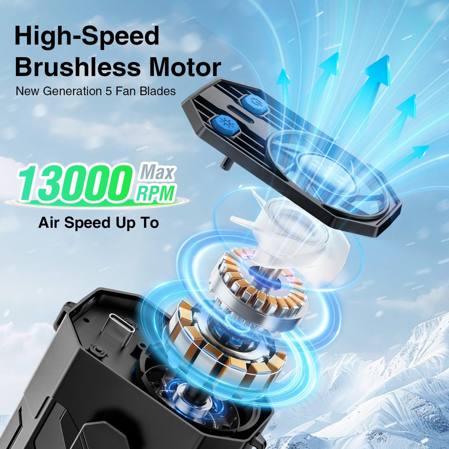 Portable Fan 4000mAh Rechargeable, 4 Speeds 13000RPM Strong Airflow, Personal Waist Fan with Max 24H Working Time, Wearable Neck Fan, Hands-Free Clip