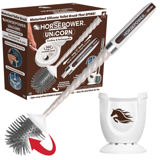 Horsepower Unicorn Motorized Toilet Brush, 360° Spinning Silicone Bristles, Powerful Stain Removal, No Scrubbing, Rechargeable, As-Seen-On-TV