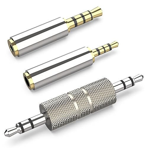 2.5mm to 3.5mm Adapter and 3.5mm to 2.5mm Adapter Male to Female Stereo Audio Connector, 3.5 to 3.5 (1/8") TRS Stereo Aux Converter Gold Plated