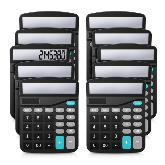 Lichamp Desk Calculators with Big Buttons and Large Display, Office Desktop Calculator Basic 12 Digit with Solar Power and AA Battery (Included), 10