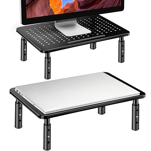 La Jaco Monitor Stand Risers for 2 Monitors, 3 Height Adjustable Monitor Stand with Pen Holder, Dual Monitor Riser Laptop Riser for Office, Home