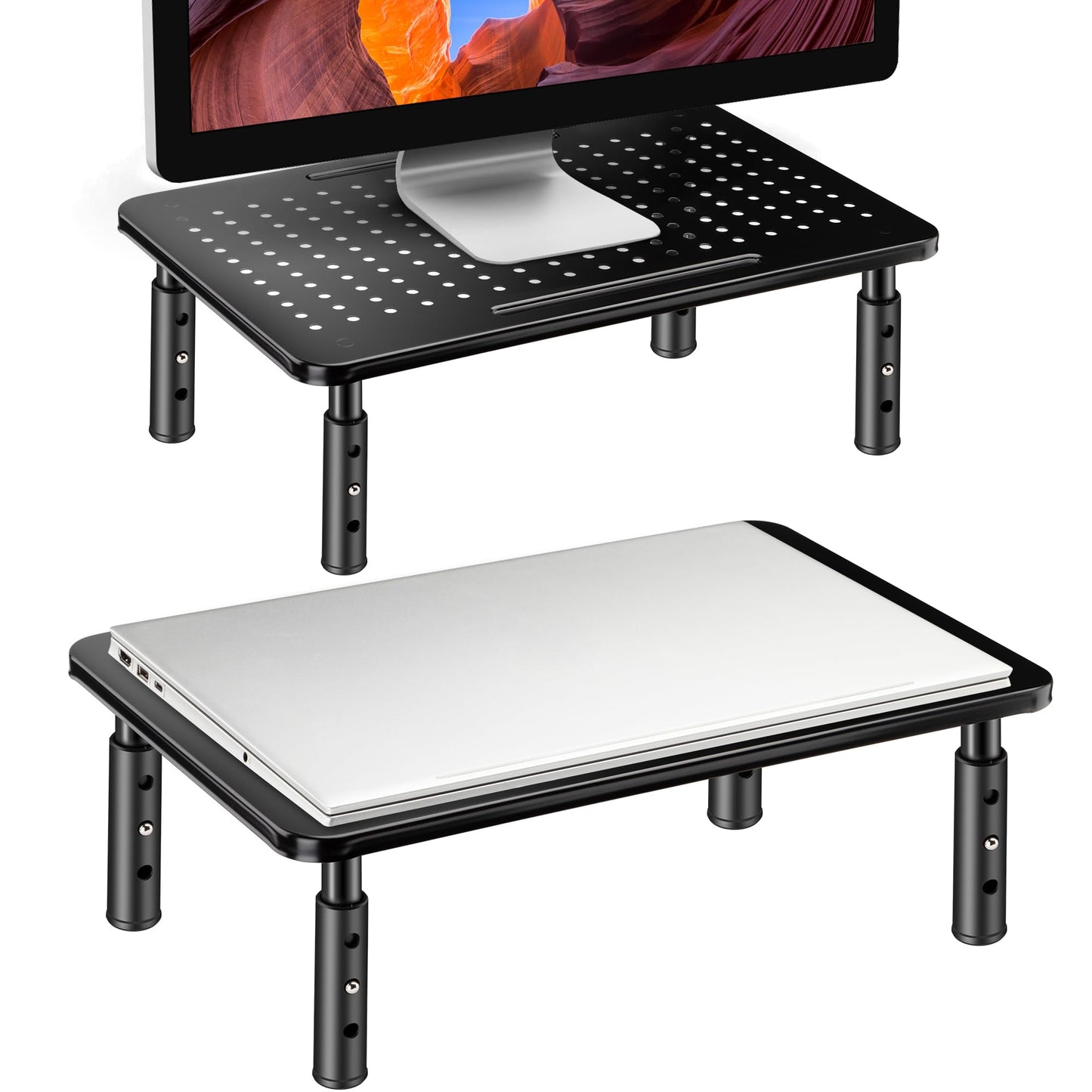 La Jaco Monitor Stand Risers for 2 Monitors, 3 Height Adjustable Monitor Stand with Pen Holder, Dual Monitor Riser Laptop Riser for Office, Home