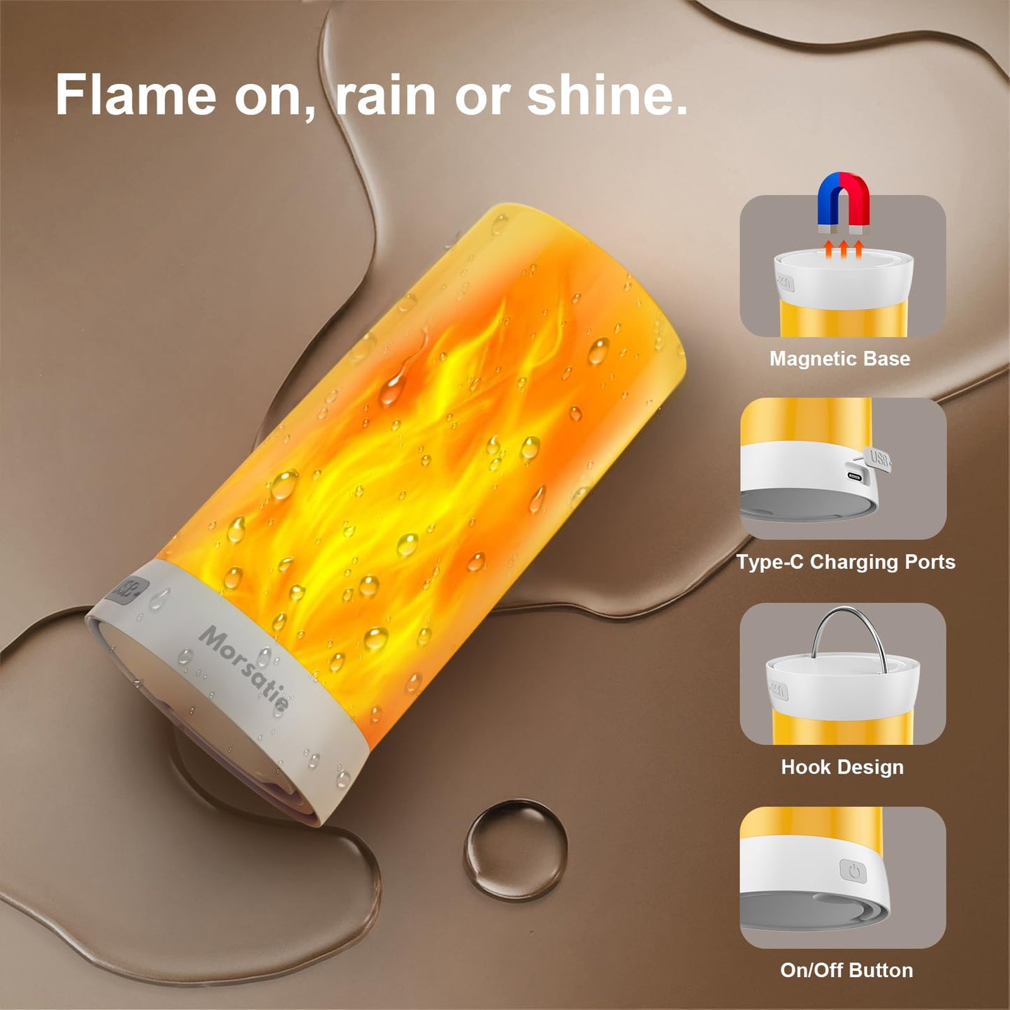 Morsatie Upgraded LED Flame Light with Upside Down Effect, Remote Timer & 4 Modes, Rechargeable Battery Operated Waterproof Flameless Candles