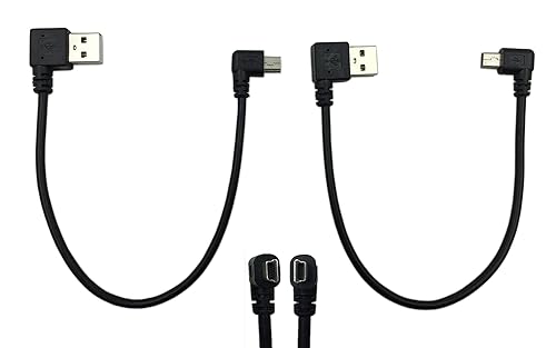 CERRXIAN 9Inch Mini USB Cable Combo Mini USB Right Angle & Left Angle Male to USB Type A 2.0 Right Angle Male Data Sync and Charge Cable