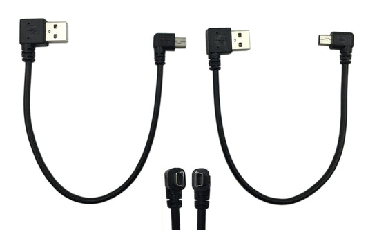 CERRXIAN 9Inch Mini USB Cable Combo Mini USB Right Angle & Left Angle Male to USB Type A 2.0 Right Angle Male Data Sync and Charge Cable