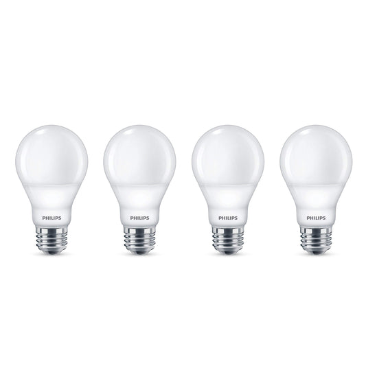 Philips LED 4 Pack A19 Soft White Dimmable Warm Glow LED, 2200-2700 Kelvin, 800 Lumen, 8.8W=60W, E27 Base