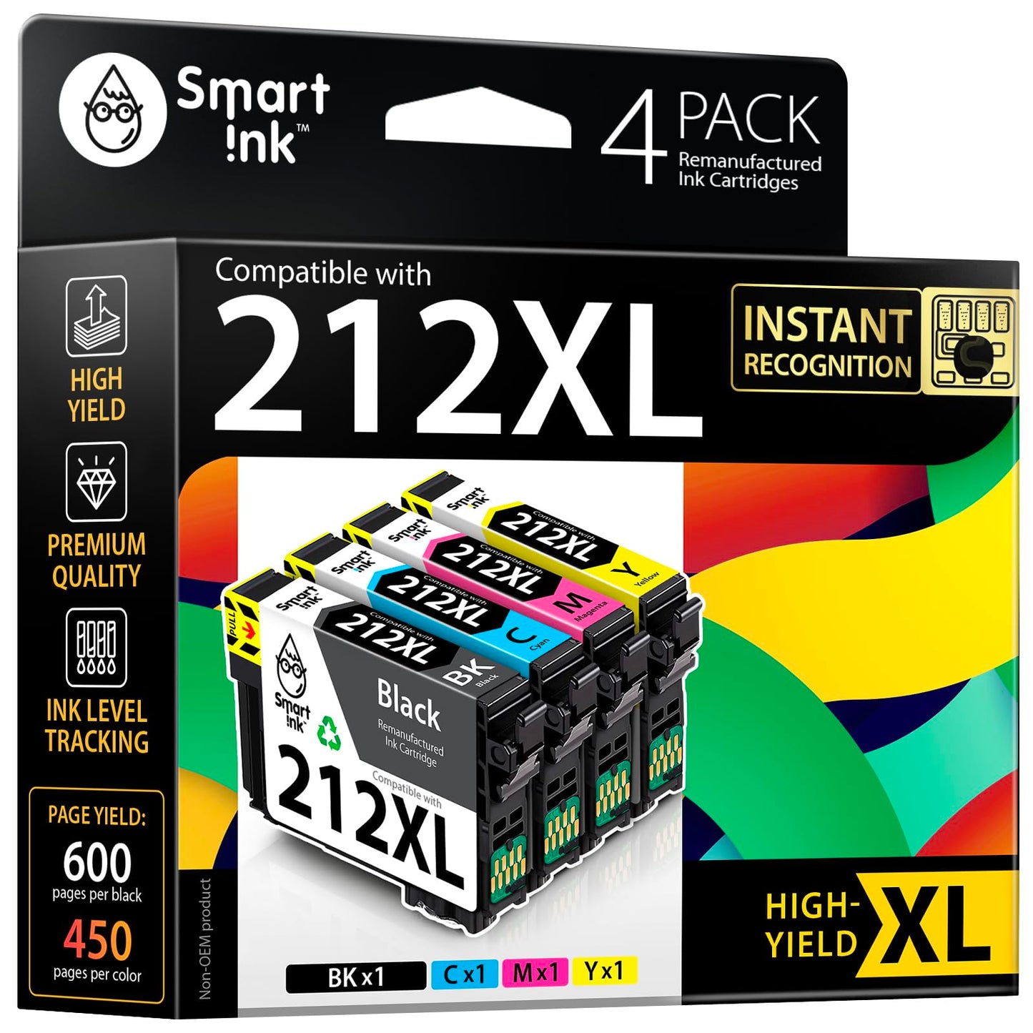 Smart Ink Remanufactured Ink Cartridges Replacement for Epson 212 212XL T212 XL (Black and Cyan/Magenta/Yellow) for Epson Workforce Series WF-2830