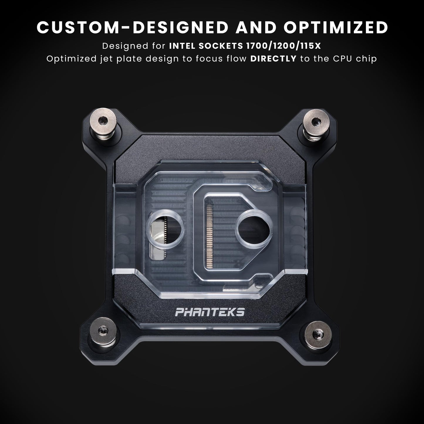 Phanteks (PH-C370I_BK01) Glacier C370I CPU Water Block for Intel Sockets 1700/1200/115x, Support Intel 14th Gen Processor, Pure Copper Base