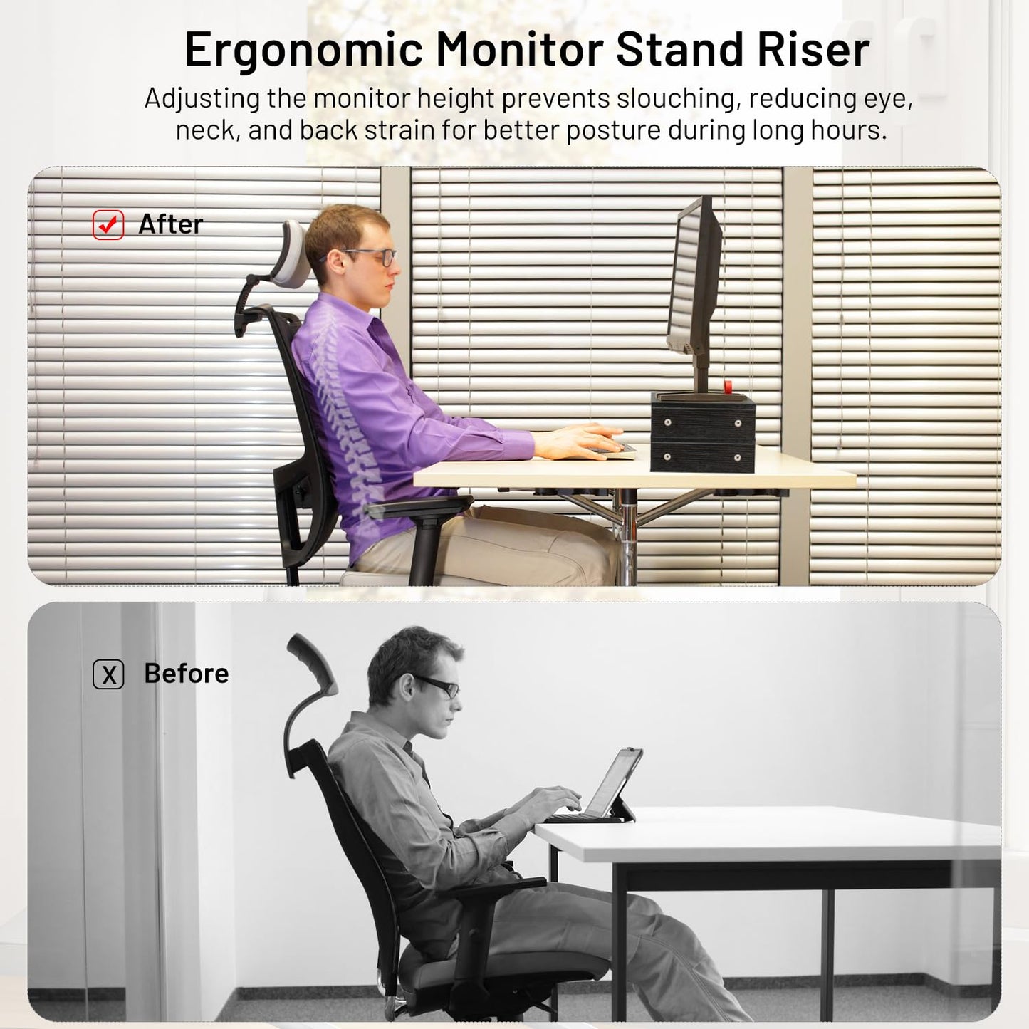 Monitor Stand Riser for Desk 2 Pack, Computer Stand Dual Monitor Riser, Monitor Stand Riser MDF 2 Tier Adjustable Monitor Stand