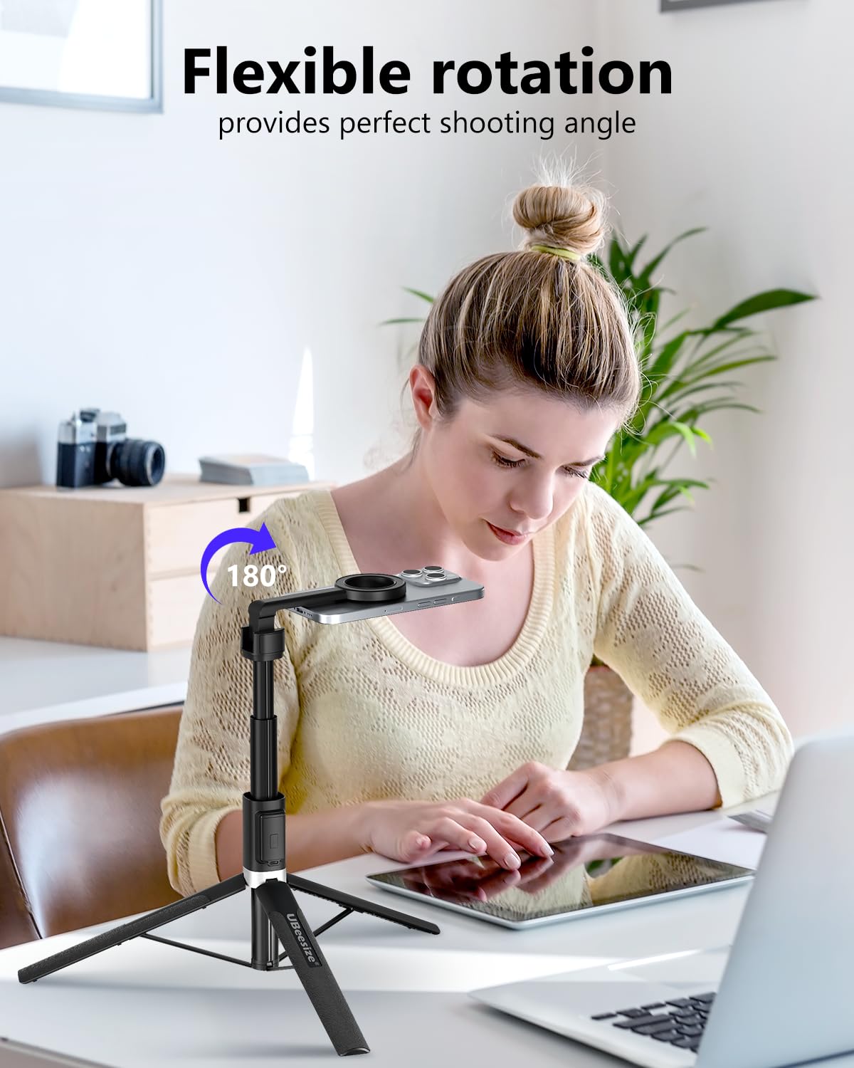UBeesize Magnetic Tripod for iPhone with Remote, 64’’ Extendable Phone Stand for Video Recording/Vlogging, N52 Strong Holder for iPhone 12-15/Android