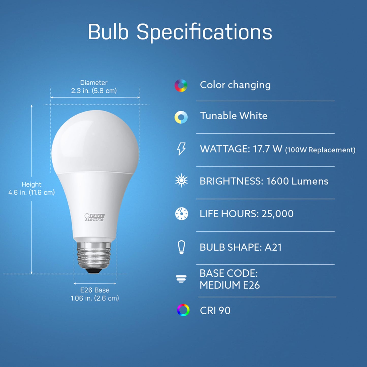 Feit Electric Smart Light Bulbs, A21 RGBW Color Changing, 100W Eq - 1 Pack